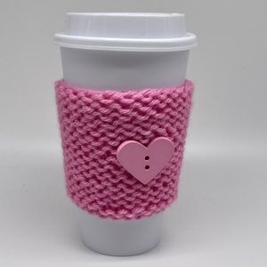 Pink Valentines Day Crochet Cup Sleeve with Reusable Cup